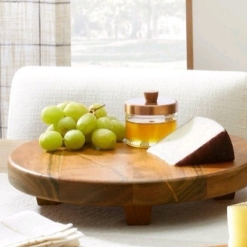 Hearth & Hand with Magnolia Wood Footed Serving Tray Round Brown Board India